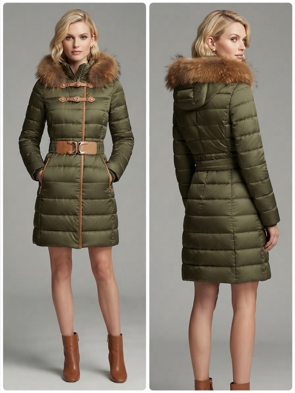 NWT WOMEN DOWN PARKA PUFFER WINTER JACKET REAL RACCOON FUR TRIMMED HOOD COAT